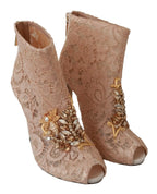 Dolce & Gabbana Pink Crystal Lace Booties Stilettos Shoes - Zeiniez