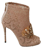 Dolce & Gabbana Pink Crystal Lace Booties Stilettos Shoes - Zeiniez