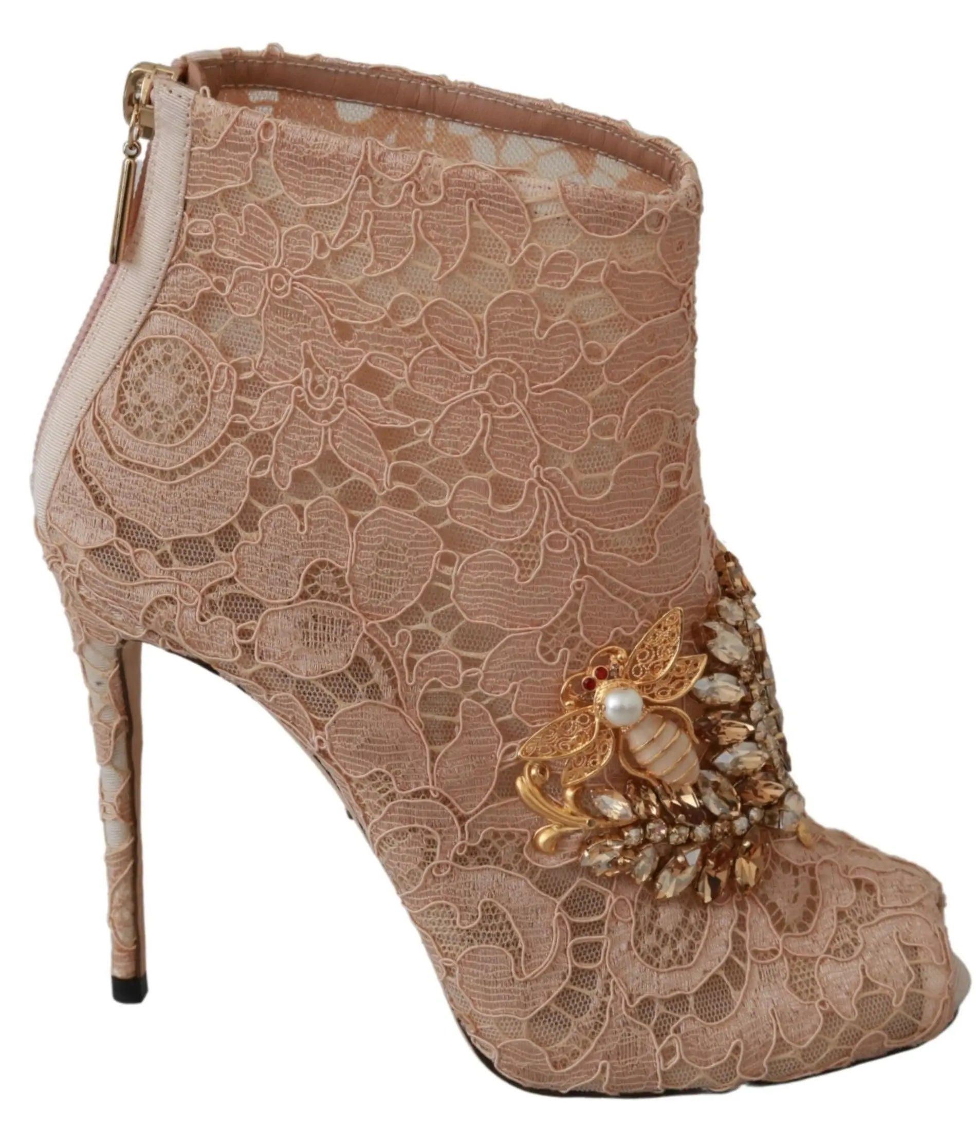 Dolce & Gabbana Pink Crystal Lace Booties Stilettos Shoes - Zeiniez