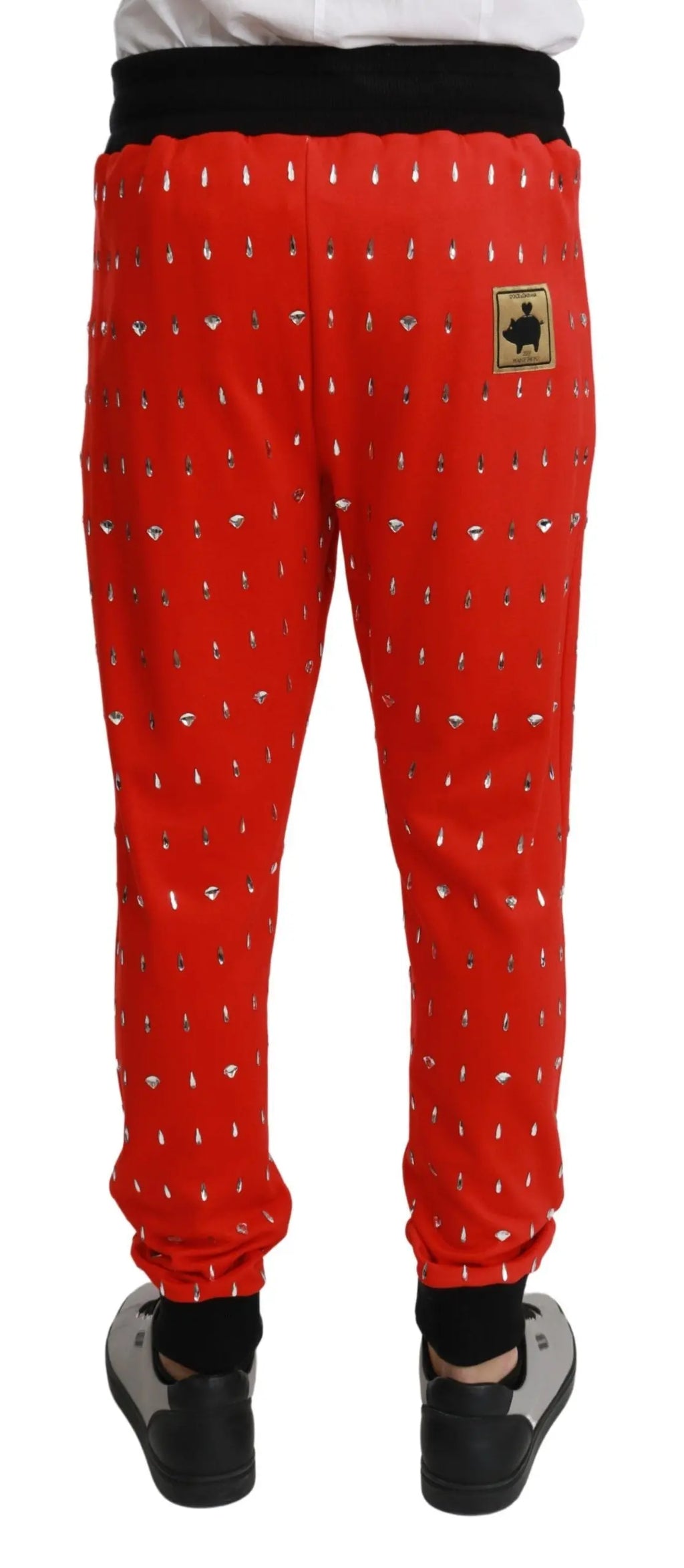Dolce & Gabbana Red Piggy Bank Cotton Crystal Trousers Pants - Zeiniez