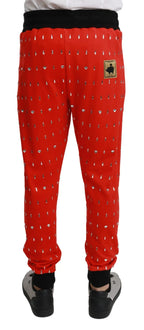 Dolce & Gabbana Red Piggy Bank Cotton Crystal Trousers Pants - Zeiniez
