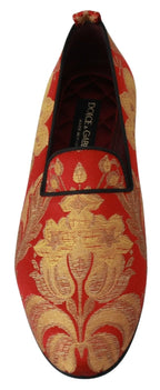 Dolce & Gabbana Red Gold Brocade Slippers Loafers Shoes - Zeiniez