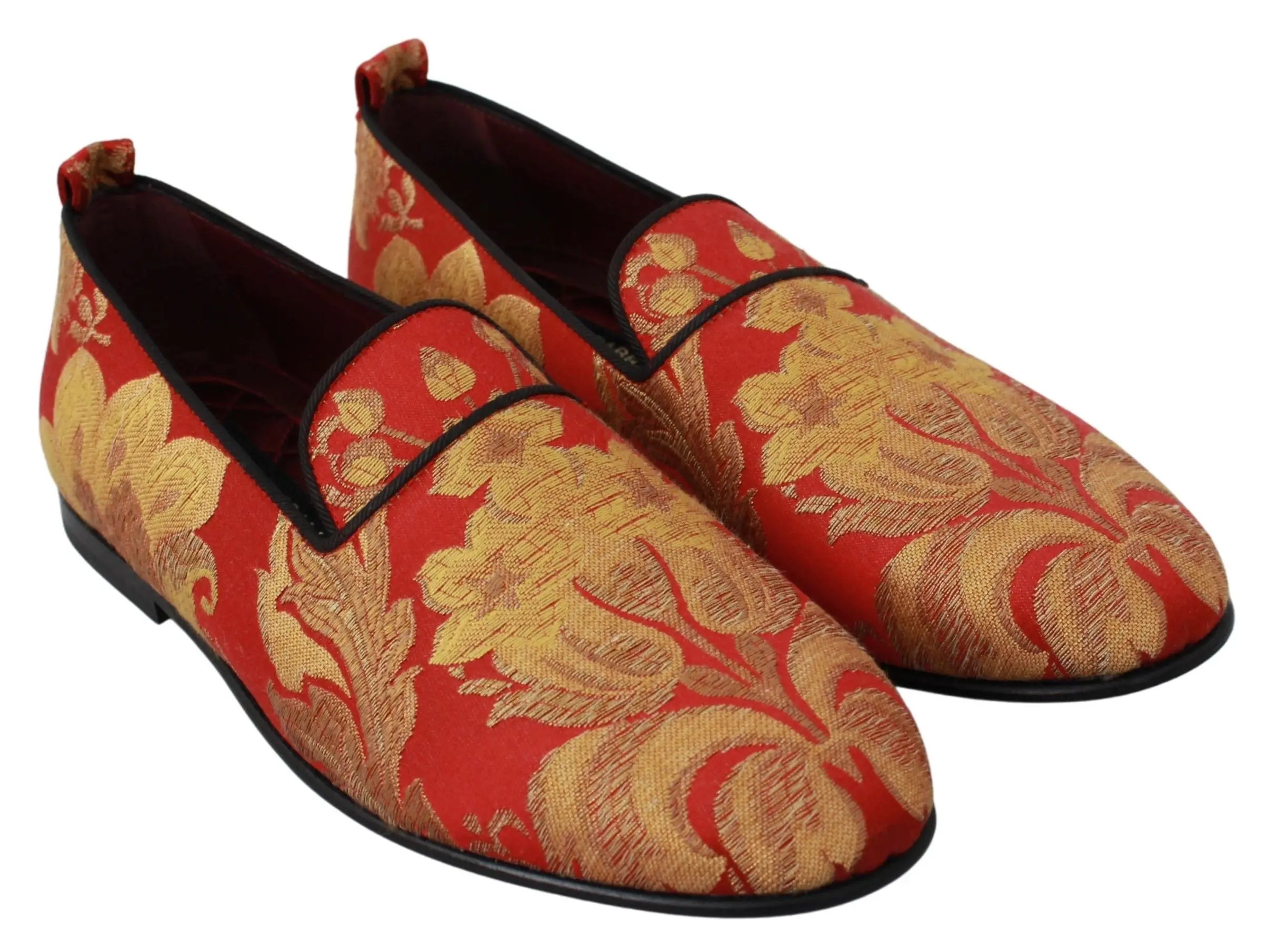 Dolce & Gabbana Red Gold Brocade Slippers Loafers Shoes - Zeiniez