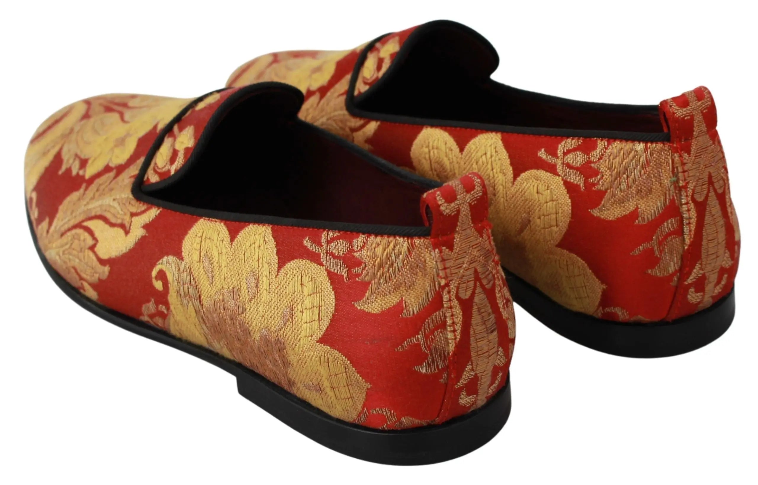 Dolce & Gabbana Red Gold Brocade Slippers Loafers Shoes - Zeiniez