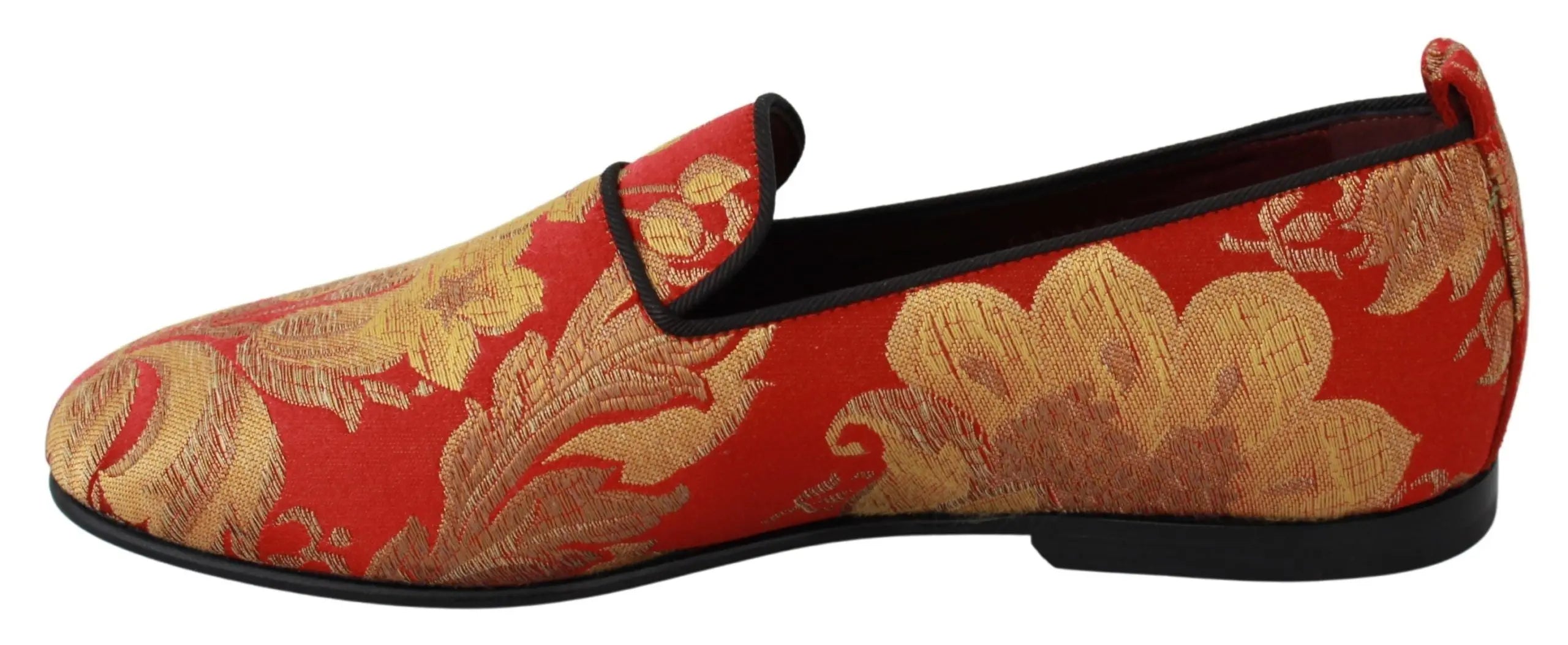 Dolce & Gabbana Red Gold Brocade Slippers Loafers Shoes - Zeiniez