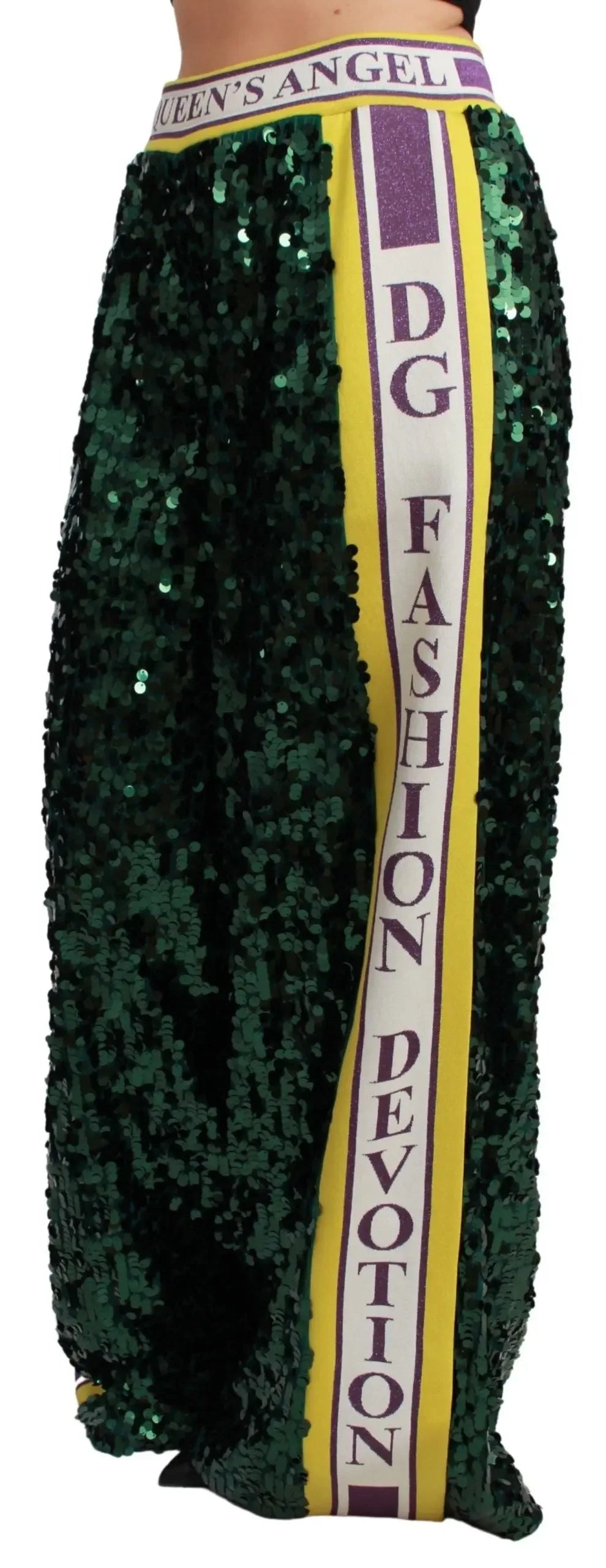 Dolce & Gabbana Green Sequin Trousers Queens Angel Pants - Zeiniez