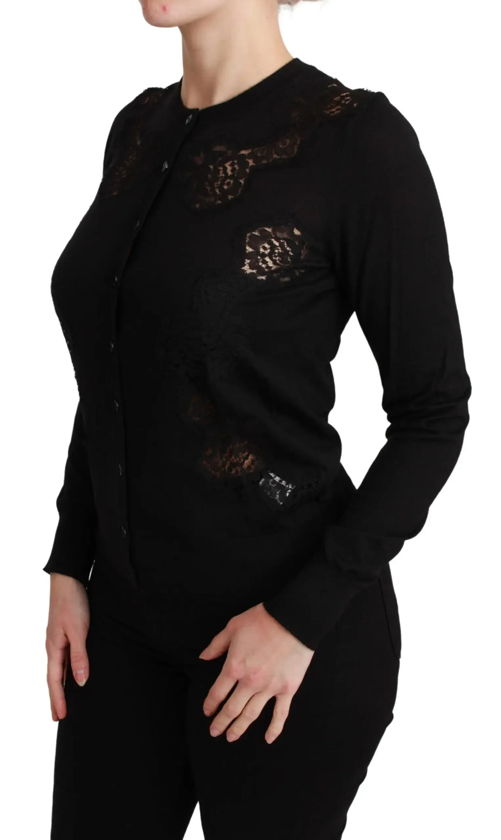Dolce & Gabbana Black Cashmere Lace Cardigan Sweater - Zeiniez