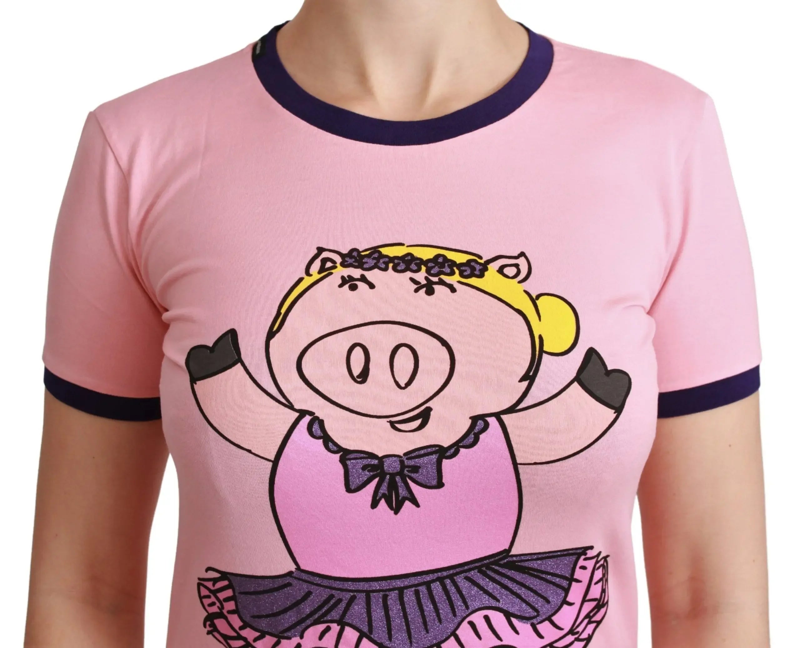 Dolce & Gabbana Pink YEAR OF THE PIG Top Cotton T-shirt - Zeiniez
