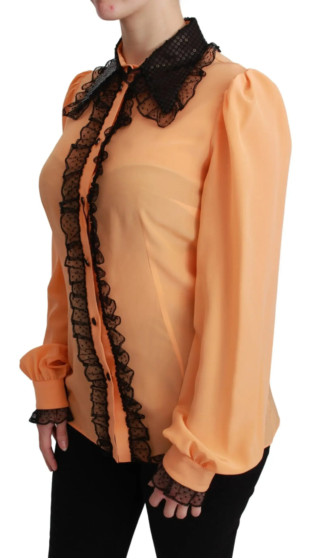 Dolce & Gabbana Yellow Silk Sequin Lace Blouse Shirt - Zeiniez