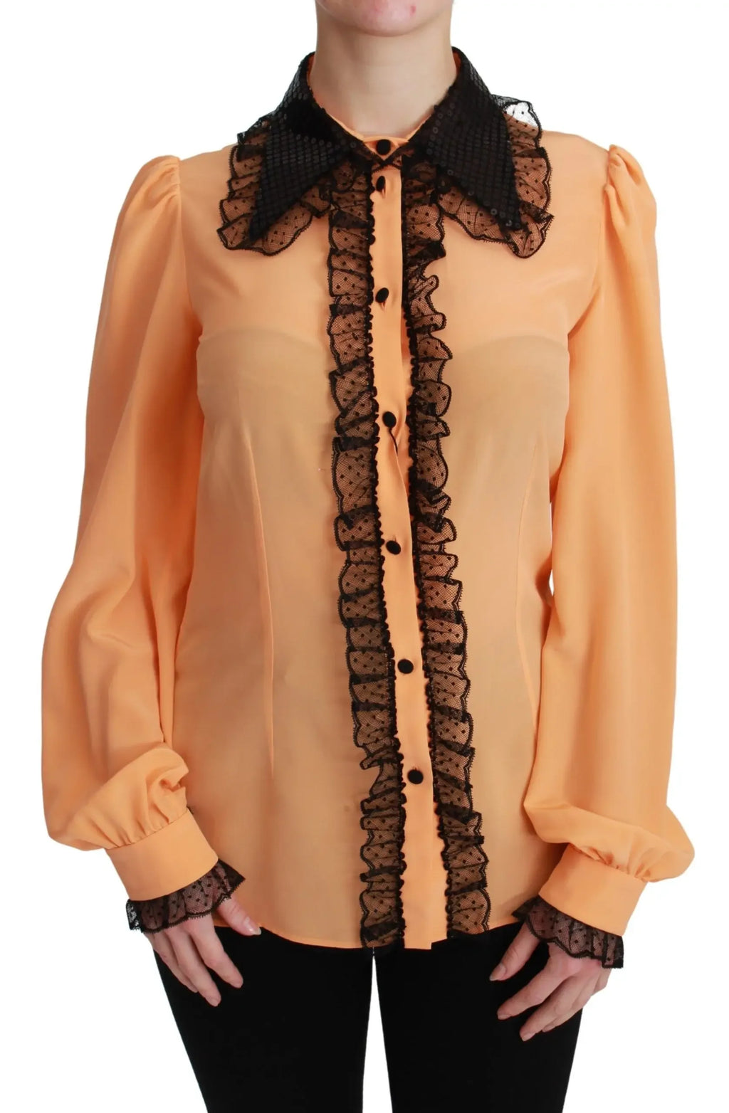 Dolce & Gabbana Yellow Silk Sequin Lace Blouse Shirt - Zeiniez