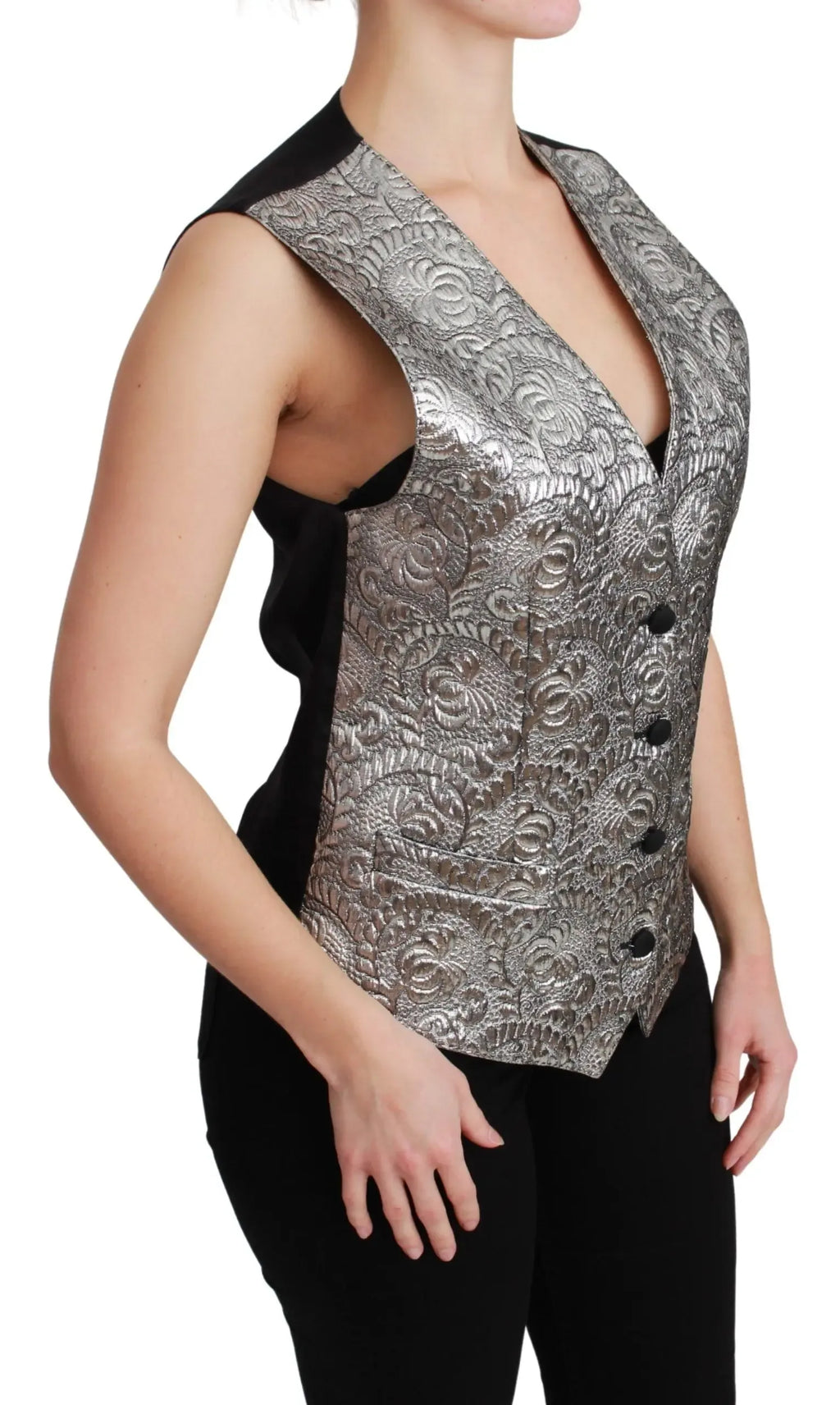 Dolce & Gabbana Silver Brocade Sleeveless Metallic Top - Zeiniez