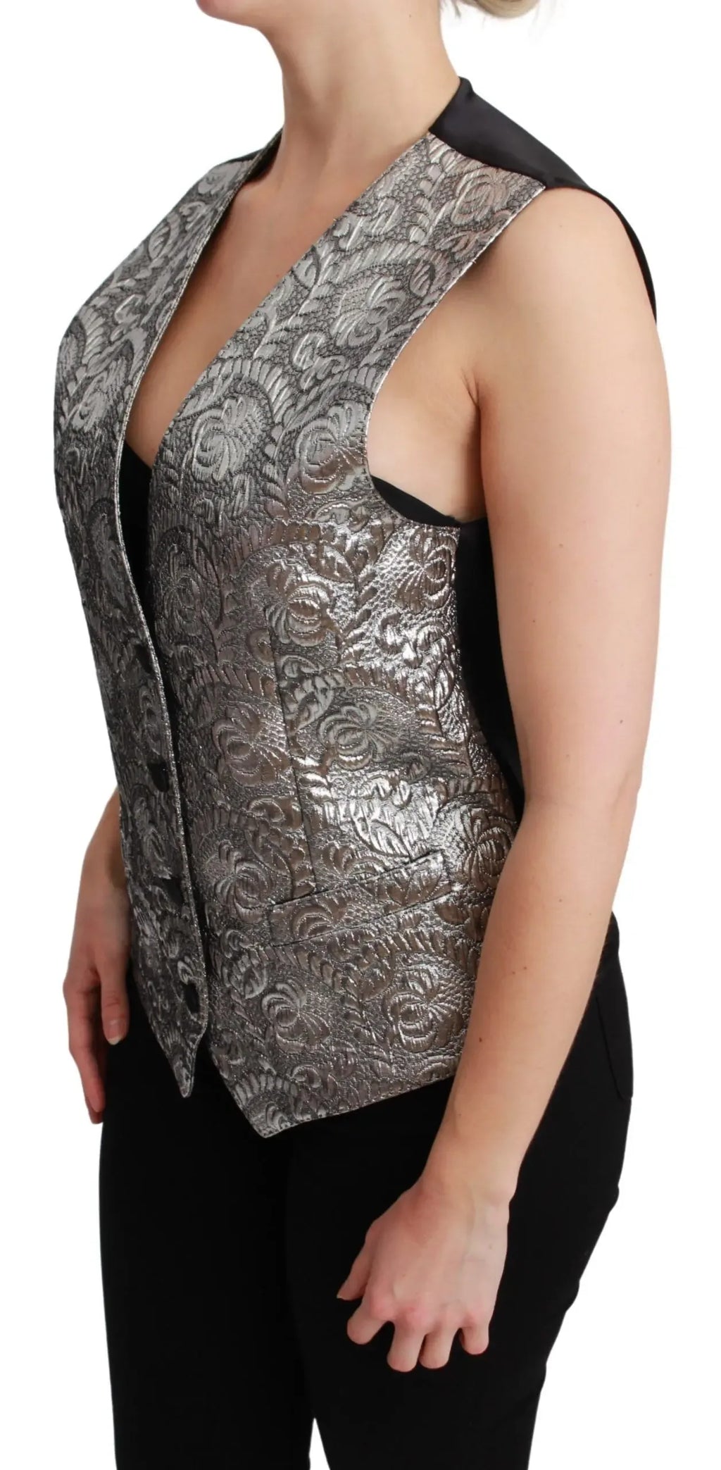Dolce & Gabbana Silver Brocade Sleeveless Metallic Top - Zeiniez