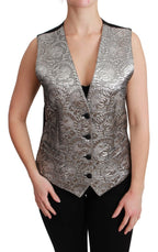 Dolce & Gabbana Silver Brocade Sleeveless Metallic Top - Zeiniez