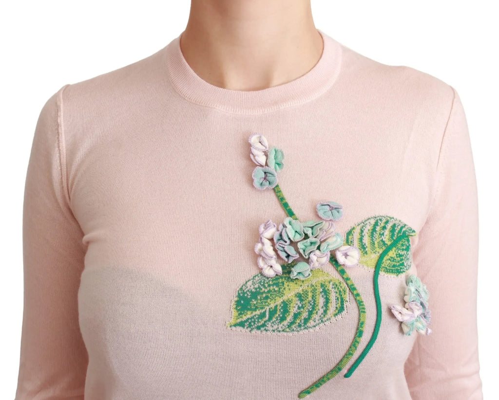 Dolce & Gabbana Pink Floral Silk Cashmere Pullover Sweater - Zeiniez