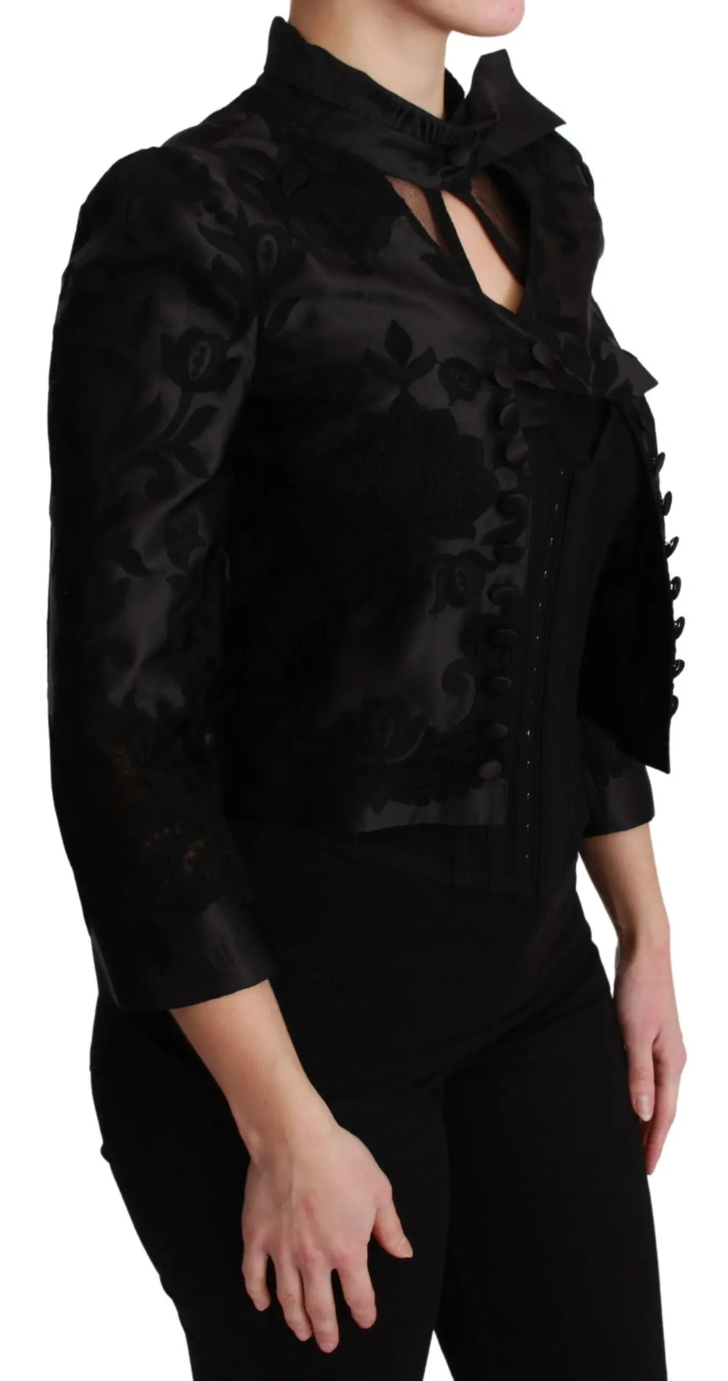 Dolce & Gabbana Black Floral Jacquard Blazer Silk Jacket - Zeiniez