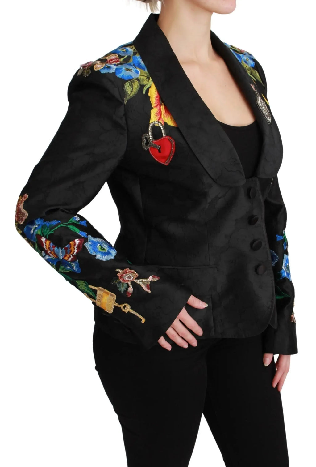 Dolce & Gabbana Black Brocade Crystal Blazer Jacket - Zeiniez