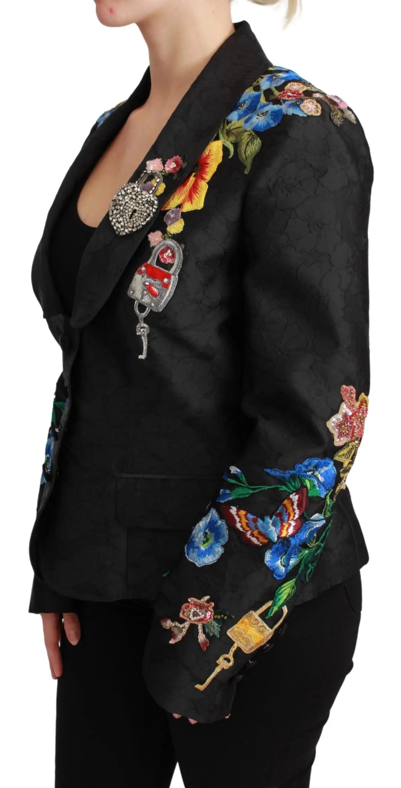 Dolce & Gabbana Black Brocade Crystal Blazer Jacket - Zeiniez