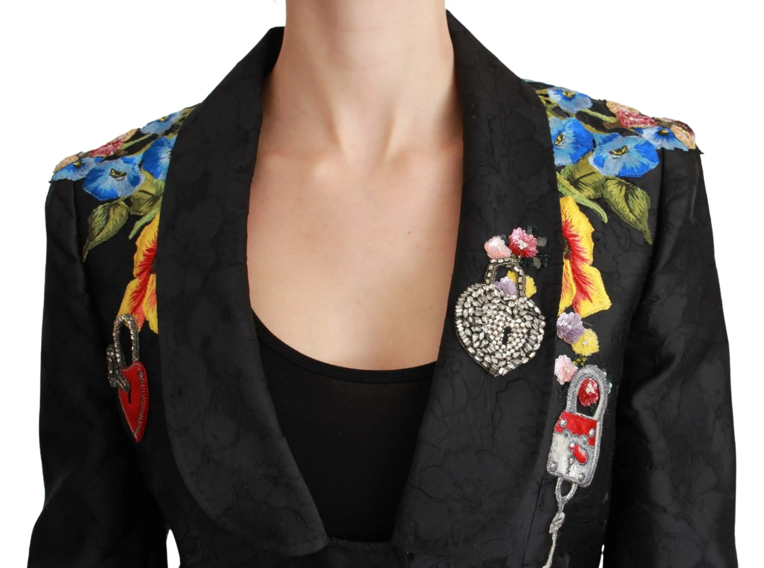 Dolce & Gabbana Black Brocade Crystal Blazer Jacket - Zeiniez