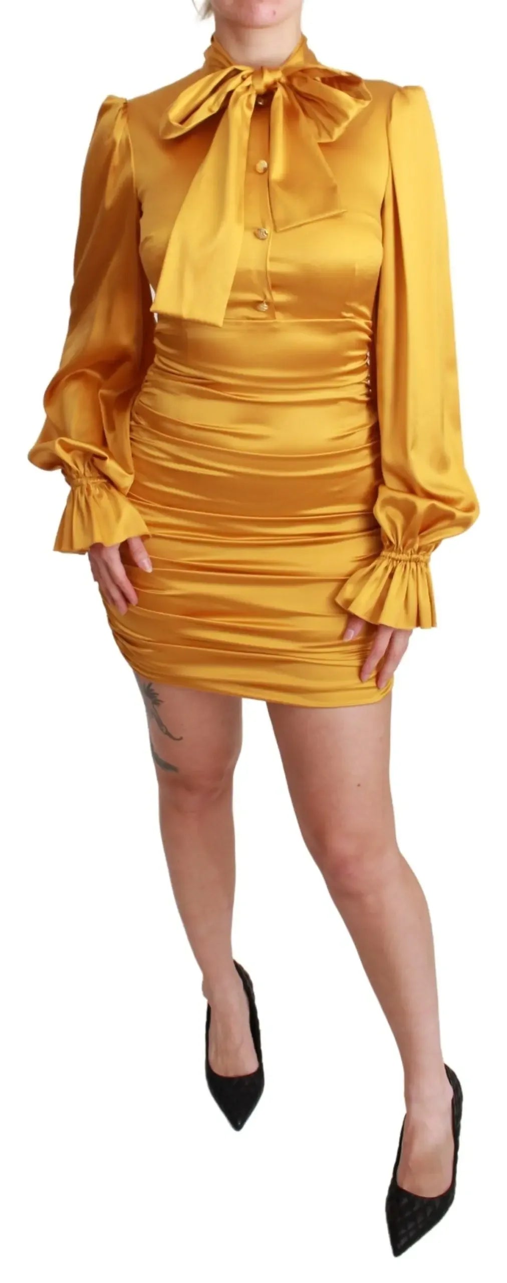 Dolce & Gabbana Yellow Silk Stretch Sheath Bodycon Mini Dress - Zeiniez