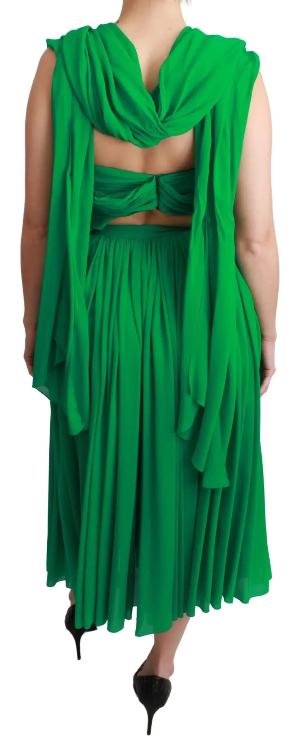 Dolce & Gabbana 100% Silk Green Sleeveless Pleated Maxi Dress - Zeiniez