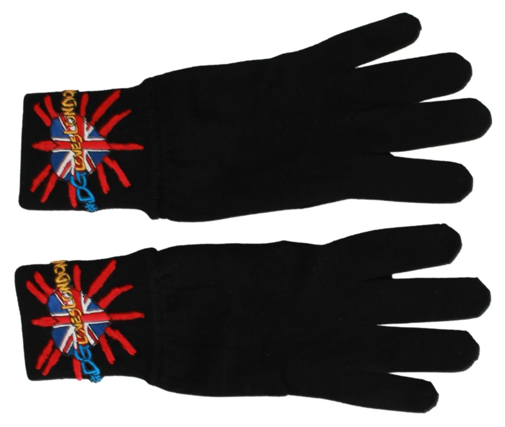 Dolce & Gabbana Black #DGLovesLondon Embroidered Wool Gloves - Zeiniez