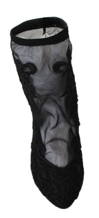 Dolce & Gabbana Black Roses Stilettos Booties Socks Shoes - Zeiniez