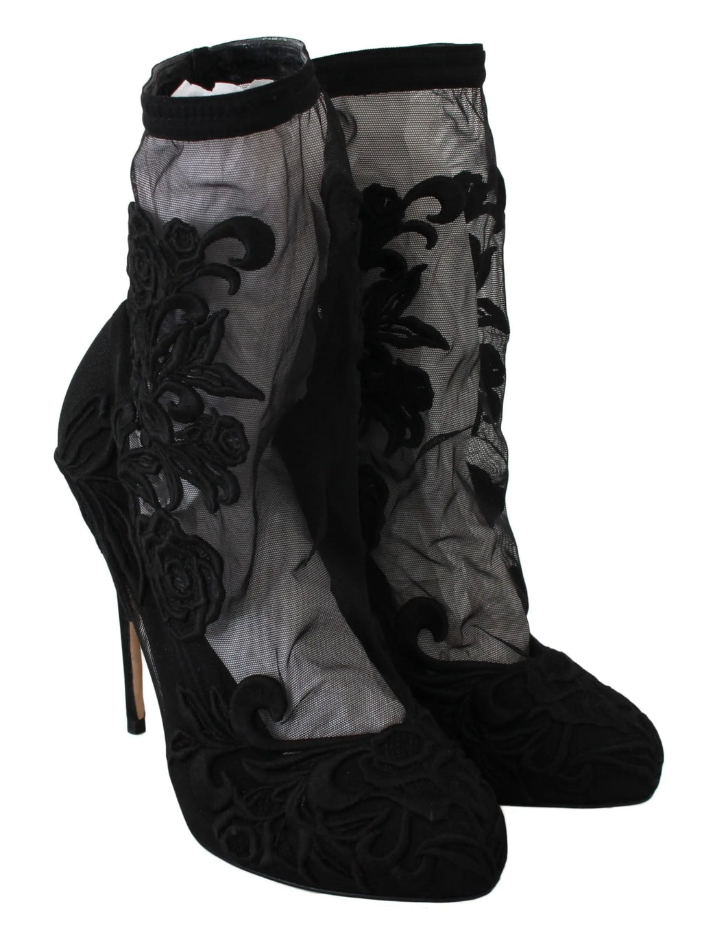 Dolce & Gabbana Black Roses Stilettos Booties Socks Shoes - Zeiniez