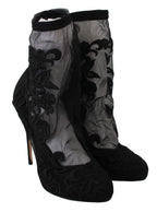 Dolce & Gabbana Black Roses Stilettos Booties Socks Shoes - Zeiniez