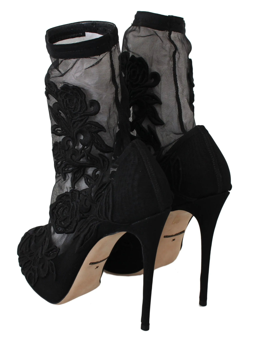 Dolce & Gabbana Black Roses Stilettos Booties Socks Shoes - Zeiniez