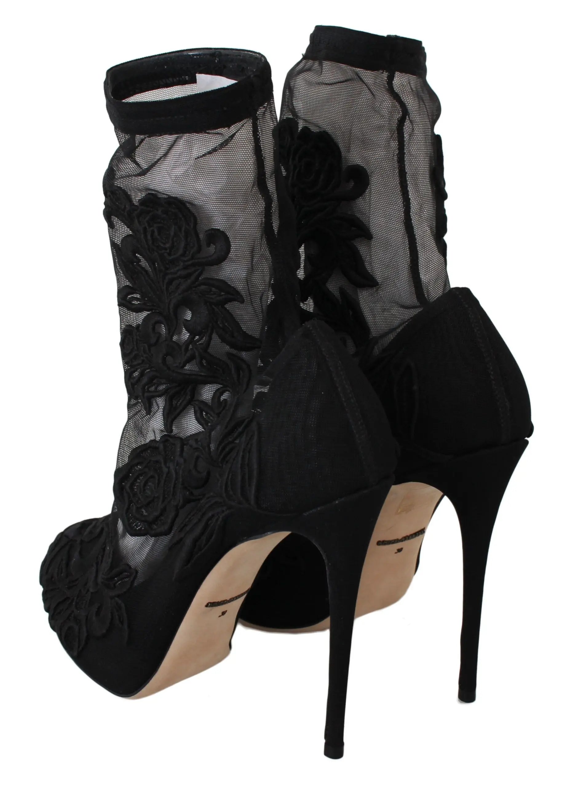Dolce & Gabbana Black Roses Stilettos Booties Socks Shoes - Zeiniez