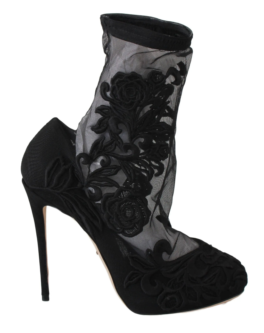 Dolce & Gabbana Black Roses Stilettos Booties Socks Shoes - Zeiniez