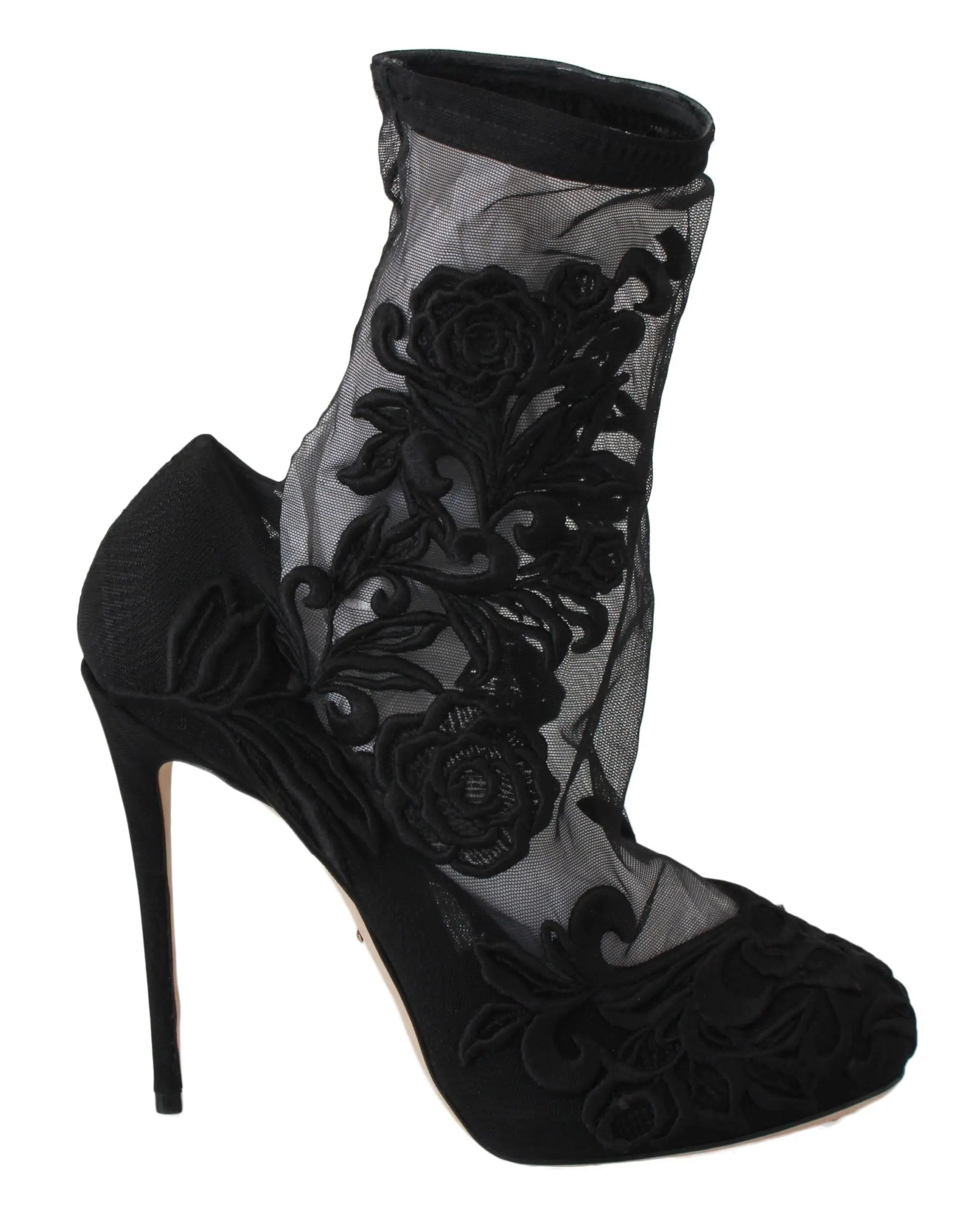 Dolce & Gabbana Black Roses Stilettos Booties Socks Shoes - Zeiniez