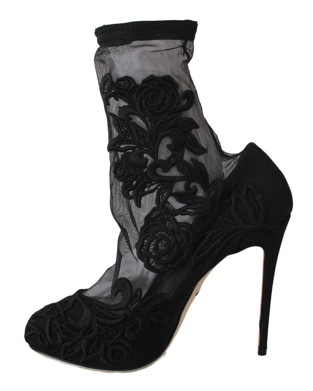 Dolce & Gabbana Black Roses Stilettos Booties Socks Shoes - Zeiniez