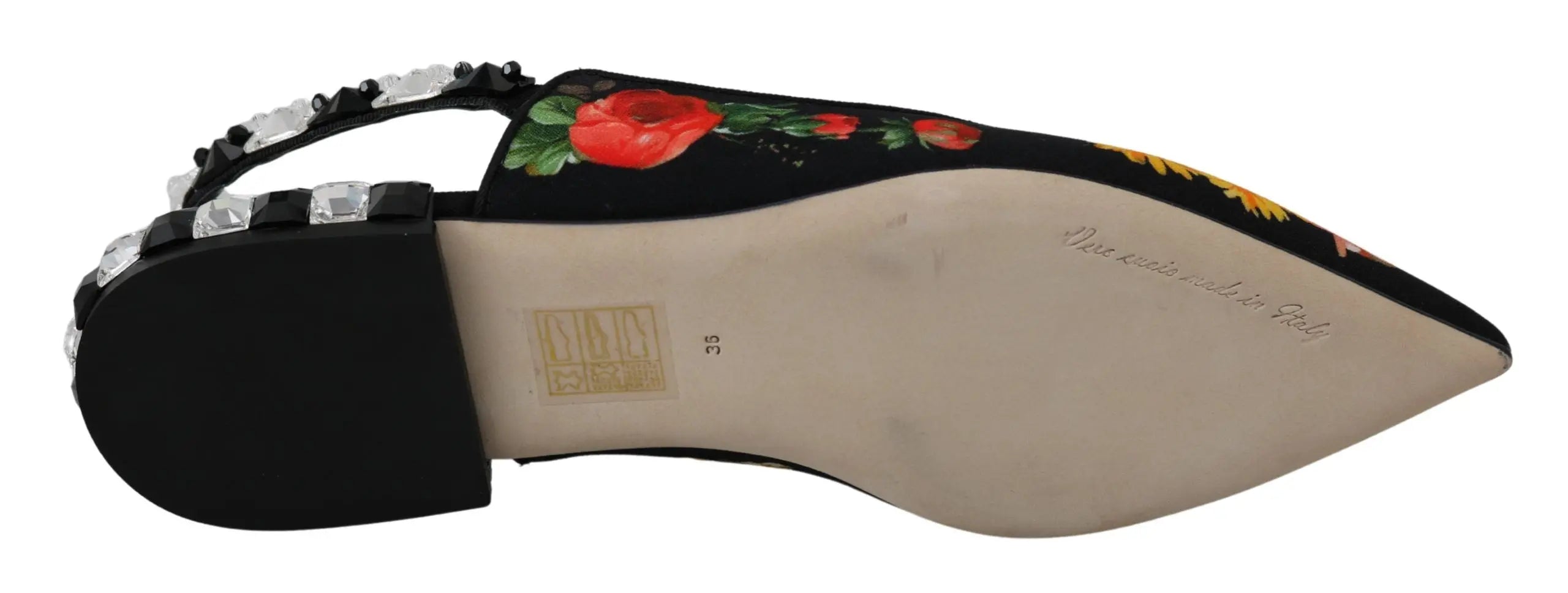 Dolce & Gabbana Black Floral Crystal Slingbacks Flats Shoes - Zeiniez