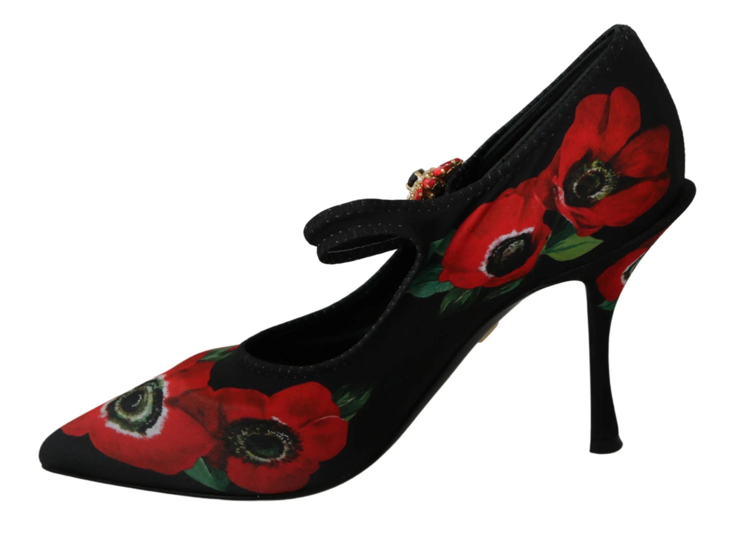 Dolce & Gabbana Black Red Floral Mary Janes Pumps Shoes - Zeiniez