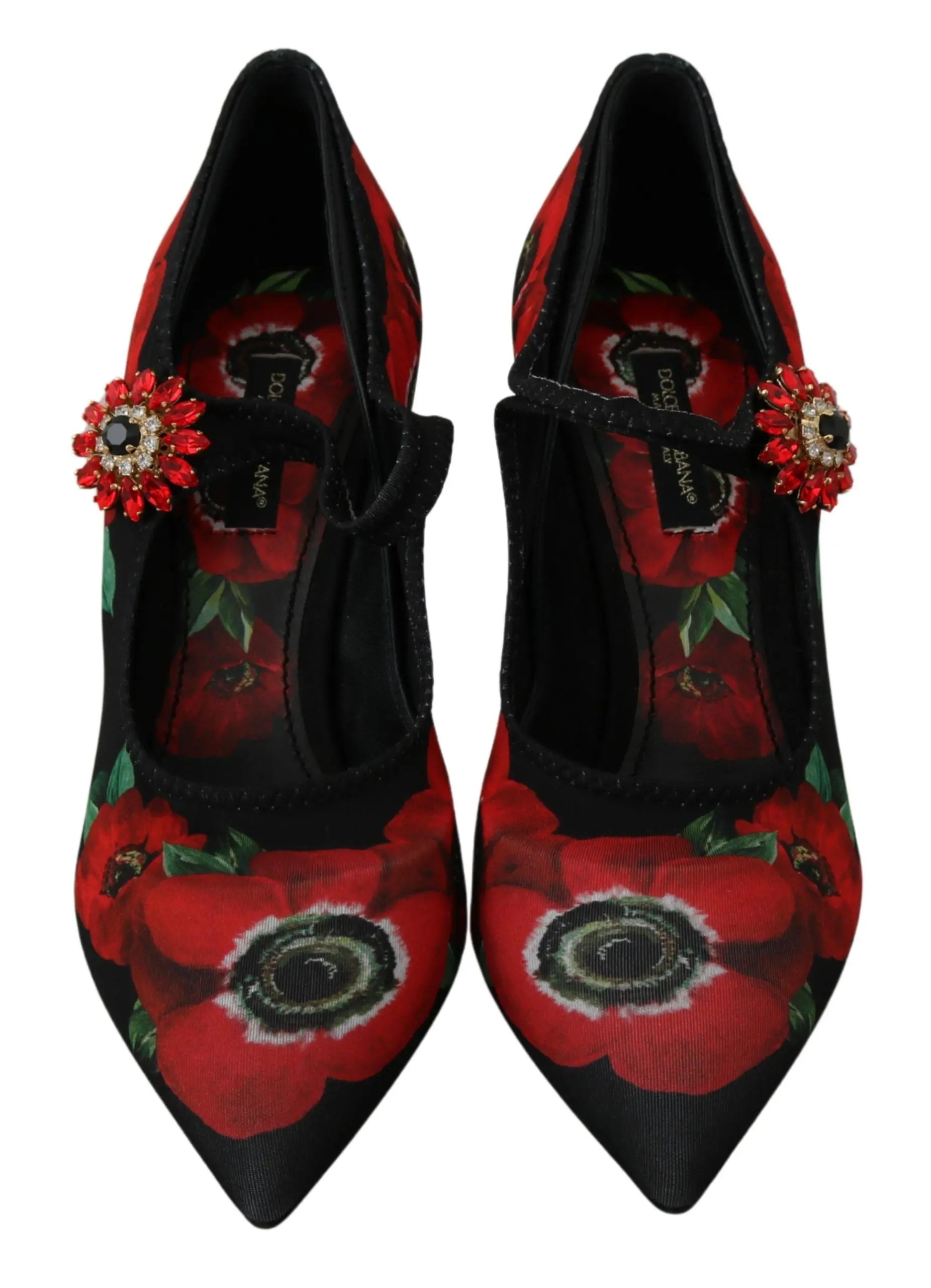 Dolce & Gabbana Black Red Floral Mary Janes Pumps Shoes - Zeiniez