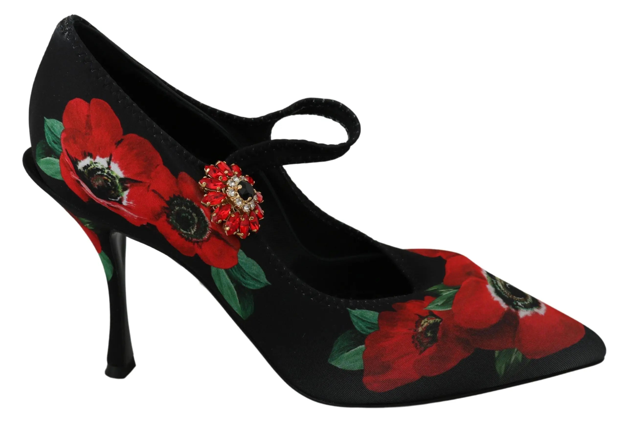 Dolce & Gabbana Black Red Floral Mary Janes Pumps Shoes - Zeiniez
