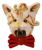 Dolce & Gabbana Gold Brass Resin Beige Dog Pet Branded Accessory Ring - Zeiniez