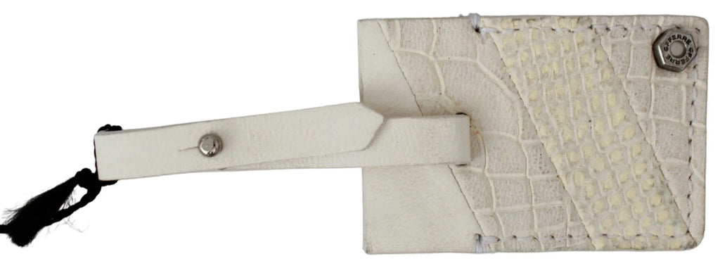 GF Ferre Beige Luggage Tag Branded Leather Patterned Keychain - Zeiniez
