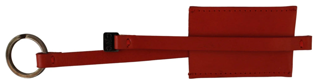 Costume National Red Leather Branded Logo Keyring Keychain - Zeiniez