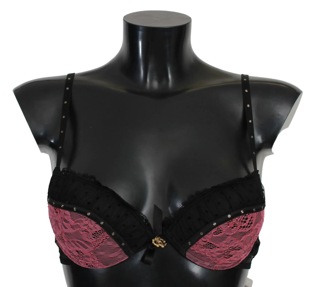 Roberto Cavalli Black Pink Lace Push Up Bra Underwear - Zeiniez