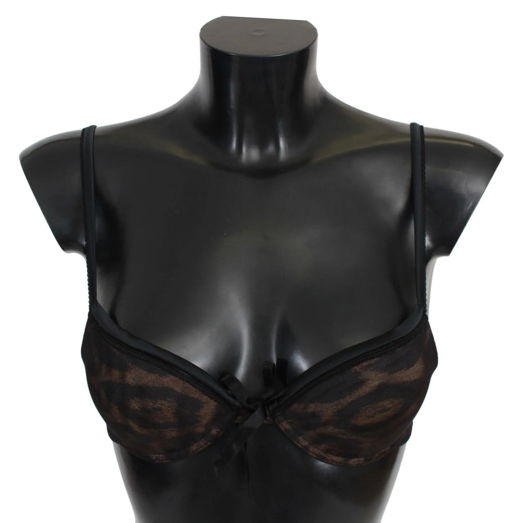 Roberto Cavalli Black Leopard Nylon Push Up Bra Underwear - Zeiniez
