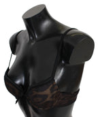 Roberto Cavalli Black Leopard Nylon Push Up Bra Underwear - Zeiniez