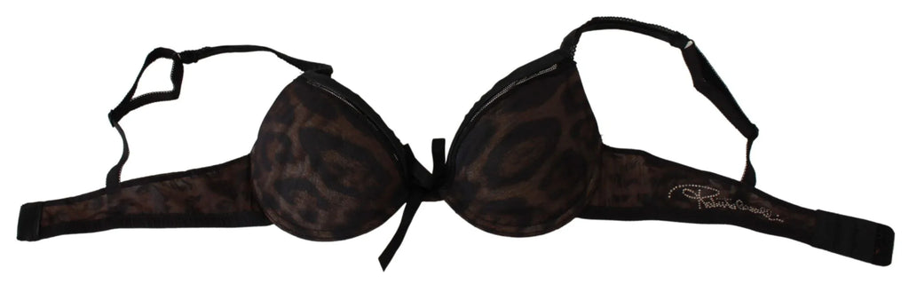 Roberto Cavalli Black Leopard Nylon Push Up Bra Underwear - Zeiniez