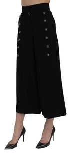 Dolce & Gabbana Black High Waist Wide Leg Cropped Pants - Zeiniez