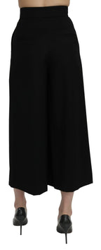 Dolce & Gabbana Black High Waist Wide Leg Cropped Pants - Zeiniez