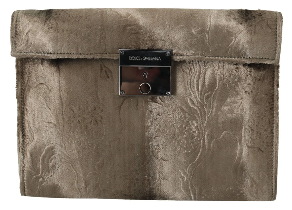 Dolce & Gabbana Beige Velvet Floral Leather Men Document Briefcase - Zeiniez