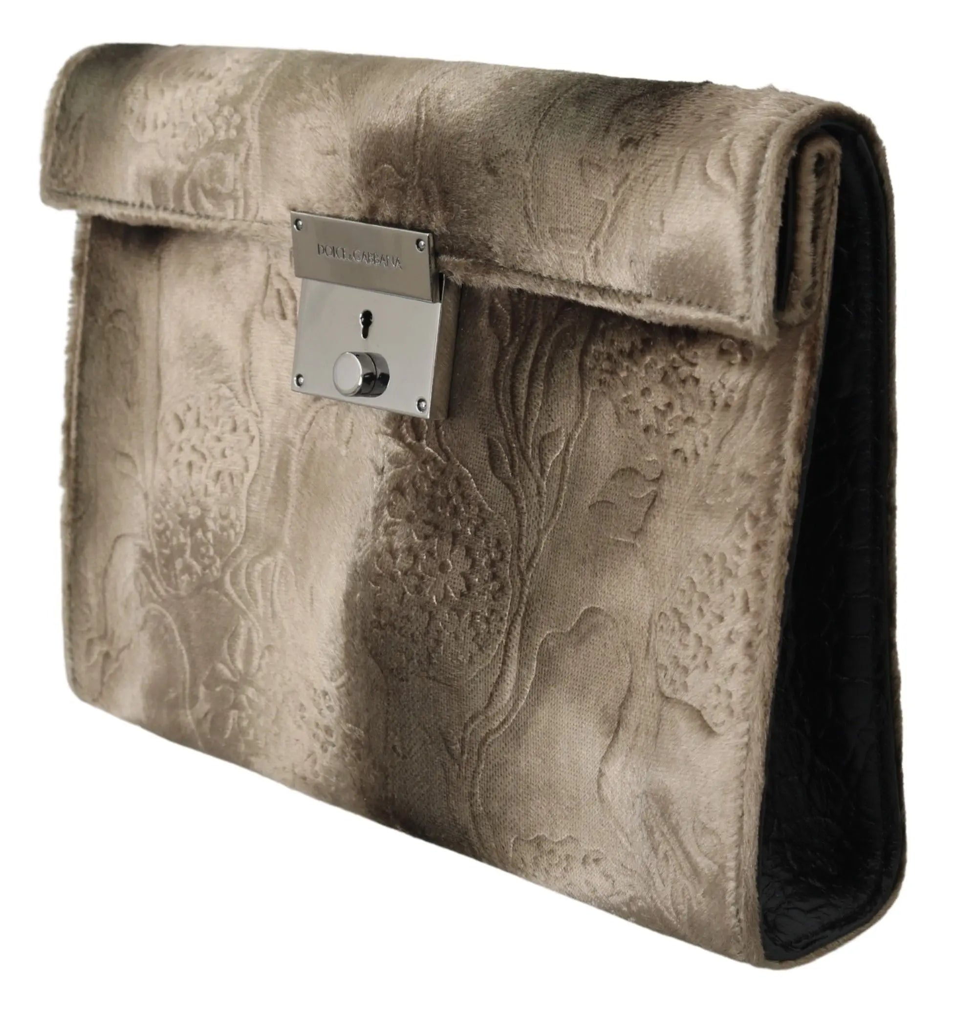 Dolce & Gabbana Beige Velvet Floral Leather Men Document Briefcase - Zeiniez