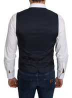 Dolce & Gabbana Blue Silk Romb Pattern Formal Coat Vest - Zeiniez