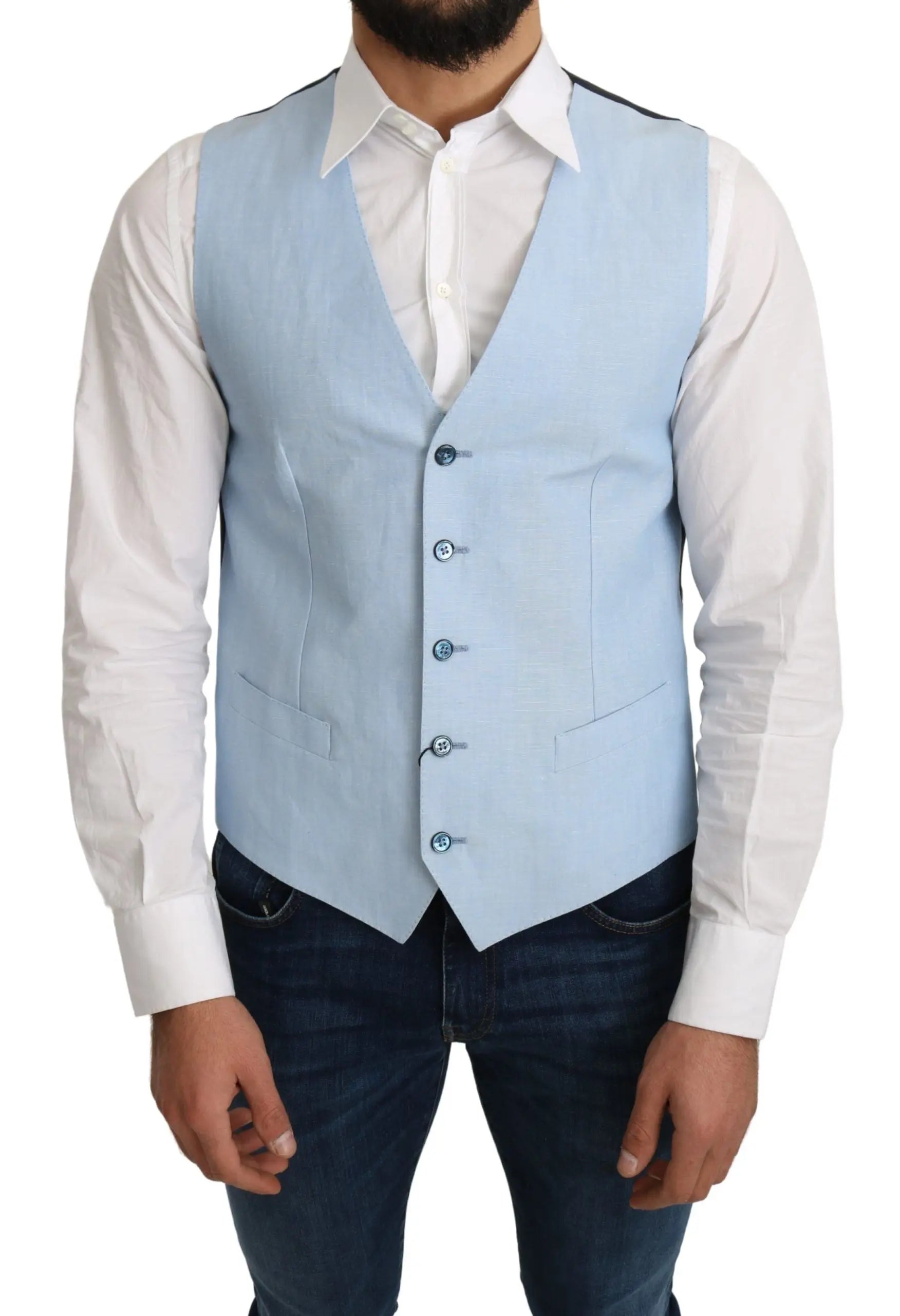 Dolce & Gabbana Blue Viscose Stretch Formal Coat Vest - Zeiniez